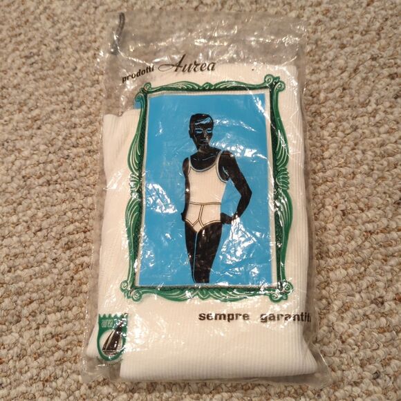 Vintage Aurea Mens Undershirt Tank Top Size 5 US Large White Ribbed Cotton - Picture 1 of 6